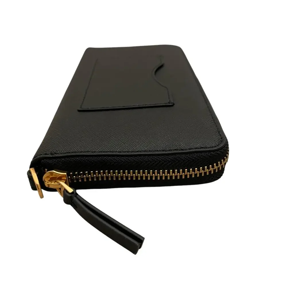 TORY BURCH Emerson Wristlet Zip Continental Wallet Saffiano Leather Black NEW